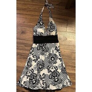 Madison Leigh Black White Halter Dress Fit & Flare Chiffon Tulle Hem Small